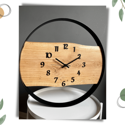 drewniany-zegar-stalowa-obręczy-nowoczesny